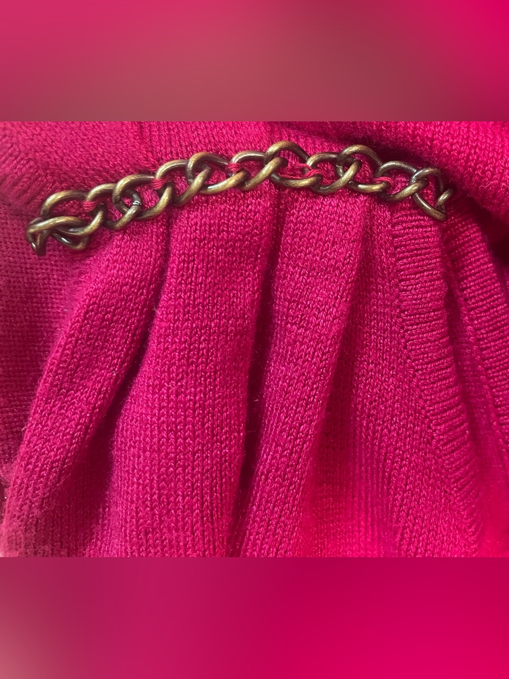Bisou Bisou Raspberry Knit Top with Ruched/Chained Tank Shoulders, Sz: L - Picture 6 of 9